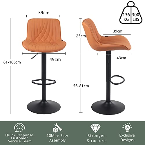 YOUTASTE Single Modern Bar Stool with Back Adjustable Barstools Luxury Upholstered Bar Chairs Faux Leather Counter Height Bar Stool Swivel Barsto