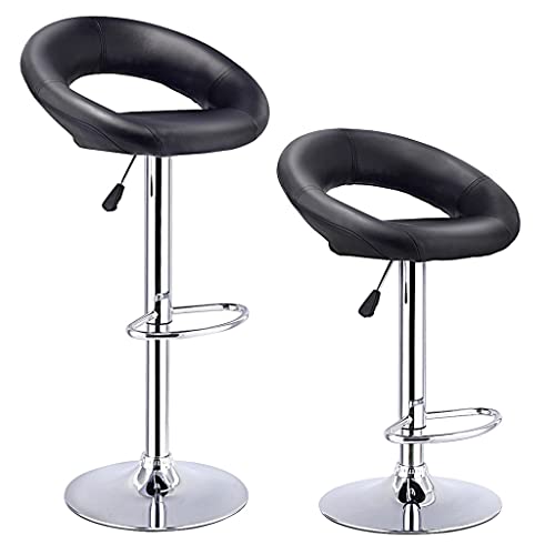 SDFGH Set of 2 Bar Stools Adjustable PU Leather Barstools Swivel Pub Chairs Black
