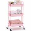 KINGRACK Storage Trolley Cart, 3 Tier Rolling Multi-Purpose Organiser, Organizer with Handles, Utility Cart Lock Wheels, Serving for Home, Office