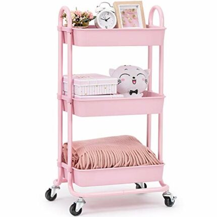 KINGRACK Storage Trolley Cart, 3 Tier Rolling Multi-Purpose Organiser, Organizer with Handles, Utility Cart Lock Wheels, Serving for Home, Office