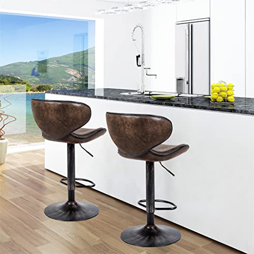 SDFGH Set of 2 Adjustable Bar Stools Swivel Bar Chairs with Back&Footrest Retro Brown