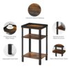 YEAKOO Side End Table, 3-Tier Nightstand Coffee Table,Rectangle Storage Side Table with Fall-arrest Tray, Office Living Room Bedroom Small narrow