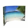 Red Lantern 2 ft. Short Double Sided Beach Canvas Folding Screen 3 Panel Freestanding Partition and Separator for Modern and Contemporary Bedroom