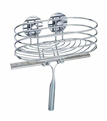 WENKO Turbo-Loc Wall Shelf with Shower Squeegee-Fixing Without Drilling, Steel, Silver Shiny, 13.5 x 24 x 27.5 cm