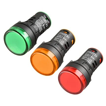 Heschen 22mm LED Indicator Pilot Light, AD16-22D/S, 24VDC 20mA, Red Green Yellow Light Colour, 3Pack