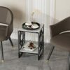 Marble Top Side Table Black: 2 Tier Square Geometric Rhombus Frame End Tables 40 x 58cm Sintered Stone Bedsides with Black Legs Modern White Marb