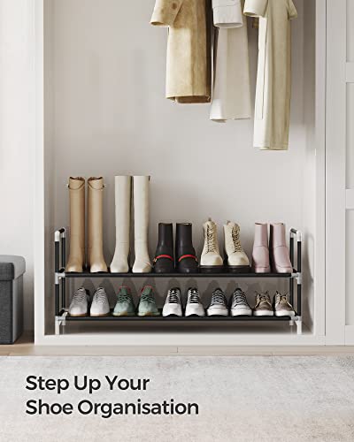 SONGMICS 2-Tier Rack, Shoe Storage for Hallway Closet, Slim and Space-Saving, Metal Frame, Non-Woven Fabric Shelves, Black LSH052B01