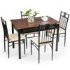 WALNUT 5 Piece Dining Set Wooden Metal Table And 4 Chairs Kitchen Breakfast Furniture