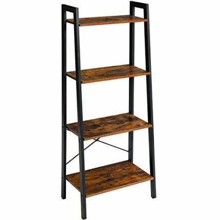 IBUYKE Ladder Shelf, Bookshelf, 4-Tier Storage Organiser Shelves, Shelving Unit, Plant Stand, Living Room Bookcases, Industrial Bookshelf, for Be