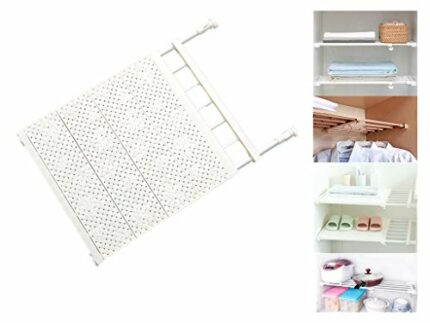 OAKNO Expandable Wardrobe Storage Telescopic Adjustable Closet Organiser Rack No Drilling Carbon Steel Cupboard Shelf for Bedroom, Bathroom, Kitc
