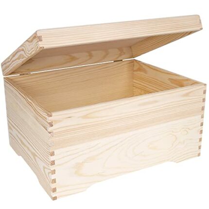 Creative Deco XXL Extra Large Wooden Storage Box | 40 x 30.5 x 24 cm | Plain, Unfinished & Unpainted with Hinged Lid | Tool Gift Storage Keepsake
