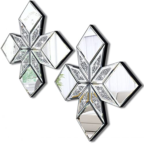 STYLISHIA Crushed Diamond Decorative Mirror 12x12” 2 Pack Shape Glass Decor Wall for Home Decor, Exquisite Accent Art