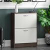 Vida Designs 2 Drawer Shoe Cabinet Cupboard Shoe Storage Organiser Pull Down Wooden Hallway Furniture Unit, Pine