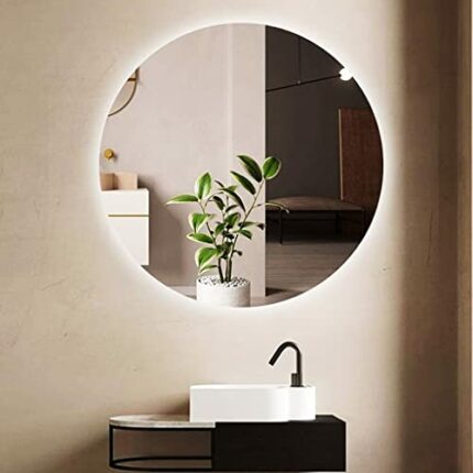 SkiPdr Bathroom Mirror With LED Lights Round Frameless Illuminated LED Backlit Bathroom Mirror Wall Mouted Vanity (White Light 6000 650