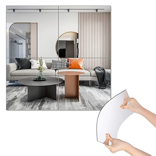 EEEKit 4 Pack Full Length Mirrors Tiles, Acrylic Wall Mounted Mirrors,2mm Thick Acrylic Stick on Wall Mirrors Sheets for Baby Kids Playroom,Bathr