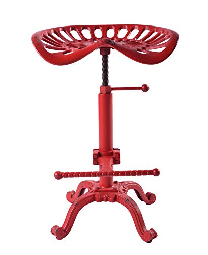 Topower Vintage Industrial Bar Stools,Cast Iron Tractor Stool,Adjustable Height,Swivel Seat Breakfast Chair (Aged White)