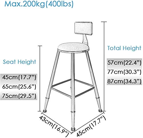 AANAN Stools,Stool,Bar Stool Dinner Chairs Pub Bar Heigh Barstool, Modern Contemporary Dining Caf Chairs with Black Seat and Backrest/45Cm