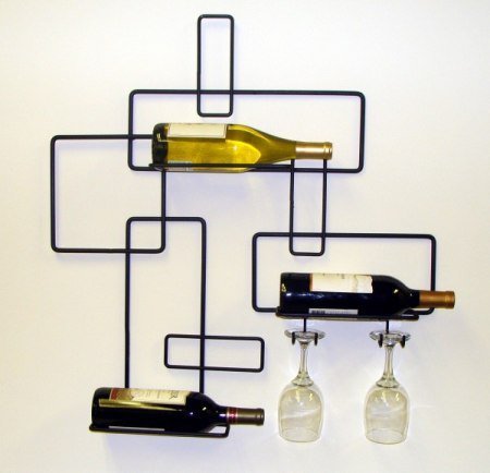 HomeZone Vintage wine holder for 3 Bottle and 2 Glasses Home Bar Shelves Wall Mounted Wine Rack Wine Bottle and Glass Holder Retro Wine Storage R