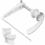 Toilet Flush Handle Replacement, Cistern Lever with A Pull Chain Metal Toilet Cistern Parts Chrome Plated Lever Arm for WC Tank Heavy Duty Side H