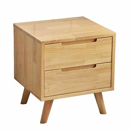N/A Bedroom Furniture Solid Wood Bedside Table with Double Drawers, Nordic Minimalist Style Bedside Table