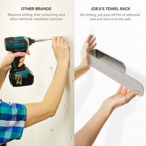 Joejis Self Adhesive Towel Rail 40cm Stainless Steel & Black Matte Bathroom Towel Holder Multiuse for Kitchen or Bathroom Towel Rail Drill-free (