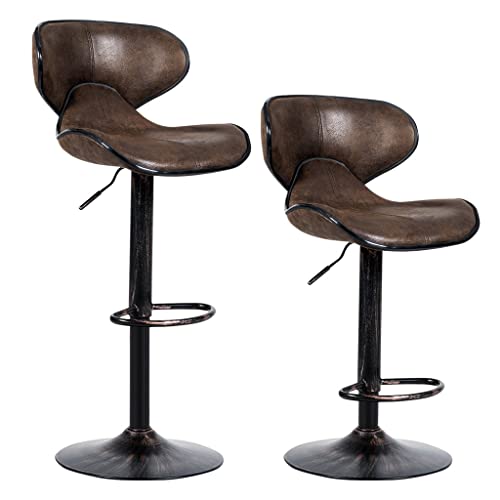 SDFGH Set of 2 Adjustable Bar Stools Swivel Bar Chairs with Back&Footrest Retro Brown