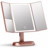 Fancii Large Makeup Mirror with Natural LED Lights, Lighted Trifold Vanity Mirror with 5x & 7x Magnifications - Dimmable Lights, Touch Screen, Co