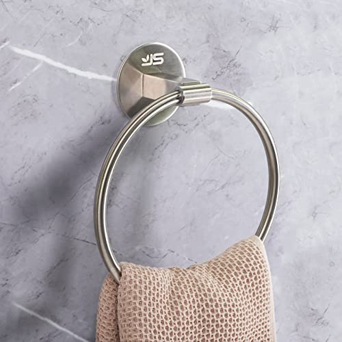 JS Self Adhesive Towel Holder,Stainless Steel Bathroom Towel Ring 7.08 inches/18cm,Wall Mounted 3M Self Adhesive Hand Towel Rails for Kitchen Bat