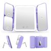 LED Makeup Mirror with Lights 3 Colour Light Rechargeable Portable Travel Mirror with 1X/3X/7X Magnification, Tri-Fold Lighted Vanity Mirror Make