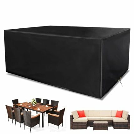 Funshot Garden Furniture Cover Waterproof, 300x250x90cm Outdoor Garden Table Cover for Table and Chair Windproof, Anti-UV Heavy Duty 420D Oxford