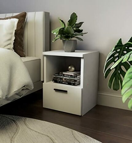 Home Glow Bedside Tables, Bedside Drawers, Bedside Cabinet, 1 Drawer, Metal Runners, White. Size: H40 x W30 x D30 cm.