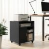 FITUEYES Printer Stand with Wheels, Black Wood Printer Table under Desk Storage, Desk Side Mobile Filling Cabinet 3 Open 2 Closed Storage for Hom