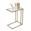 Gold Marble C Shaped Table, Rectangle End Side Table Slide Under Couch for Sofa Laptop Living Room Bedroom Small Space