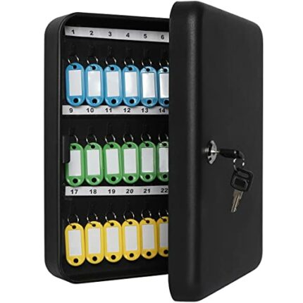 Jssmst Key Lock Box Wall Mount Security Key Storage Box, Locking Key Cabinet Wall Mount with 48 Key Hooks & Tags Key Labels, 11.81 x 9.45 x 2.95