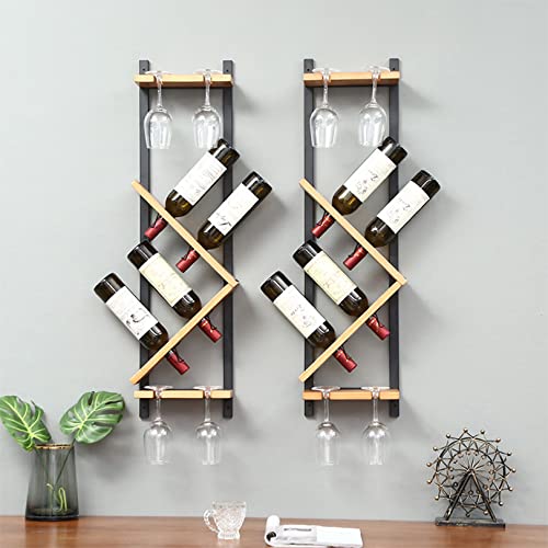Rustic Wall Mounted Wood Vertical Wine Rack Holder Storage Display Shelf Organizer for 4 Bottles - Home, Kitchen, Dining Room Bar Decor - Wood