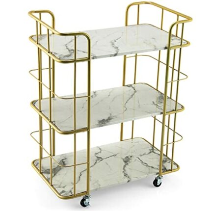UXZDX Kitchen Shelf Wheels Trolley Bathroom Gap Rack Sundries Storage 3-Tier Storage Utility Cart Gold Rolling