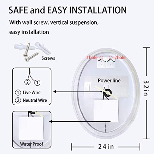 Oval Dimmable LED Bathroom Light Mirrors Horizontal Vertical Anti-Fog+IP44 Waterproof +CRI>90+UL Listed, Suitable for Home, Bathroom, Hotel
