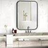 Wall-Mounted Bathroom-Mirror for Over Sink,Black Framed Lightweight Aluminum Alloy Vanity Mirrors - Round Horn Rectangle Makeup Mirror,Large Show
