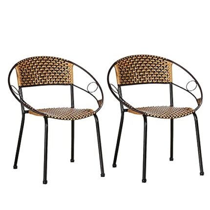 JHKGY Rattan Garden Chairs,2 Pieces Set Dining Seats,All-Weather Wicker Chair, Wicker Patio Chairs with Handrails,Outdoor Patio Balcony Furniture