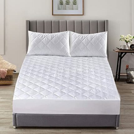 Cotton Comfort Bedding Quilted Mattress Topper Double Bed 30cm Deep Fitted Elastic Stretch Skirt Double Mattress Protector - Ultra Soft & Hypoall