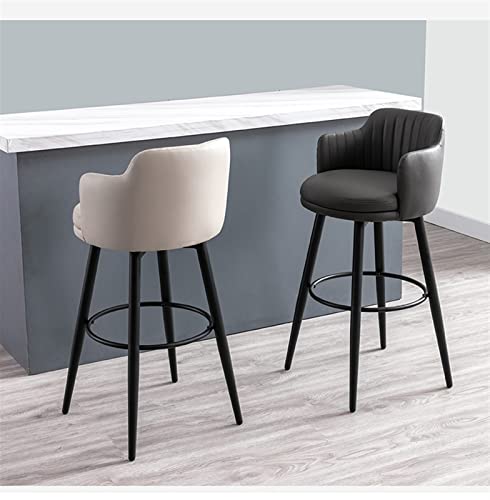 DWILKE 26 Inch Counter Height Bar Stools Set of 3 Swivel Barstools with Low Back Kitchen Island Bar Chair with Arms, Nappa Leather Metal Base Uph