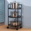 DINGZZ 3 Layer Movable Kitchen Storage Rack Carbon Steel Bathroom Shelf With Wheels Space Saving Trolley Tools (Color : Argento, Size : 1pcs)
