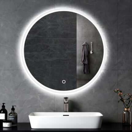 STARLEAD Round Bathroom Mirror with LED lights, 600mm Wall Mounted Mirror, LED Bathroom Mirror Bluetooth Mirror, Demister pad/Dimmable/Color Chan
