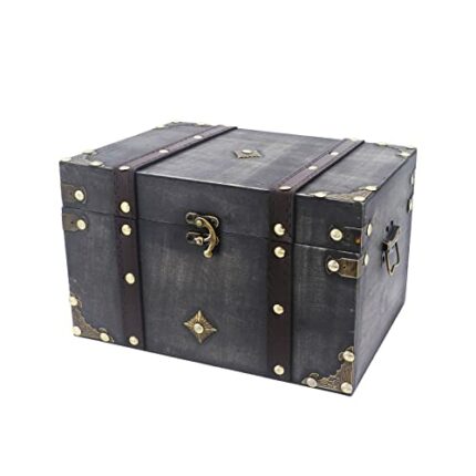 Bemodst Wooden Storage Treasure chest, Antique Wooden Treasure Chest, Small Treasure Chest, Pirate Chest, Jewelry Box, Suitable for Treasure Ches