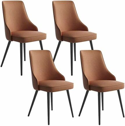 Modern Kitchen Dining Room Chairs Dining Chairs Set Of 4,Kitchen Leather Chairs Iron Skeleton Adjustable Feet with Backrest Padded Seat (Color :
