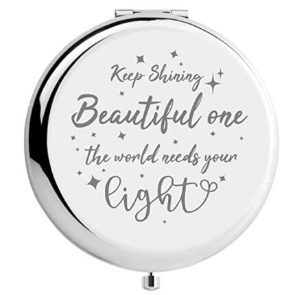 CREATCABIN Beautiful Compact Mirror Keep Shining Stainless Steel Encouraging Personalized Mini Makeup Pocket Travel Engraved Mirrors Silver for F