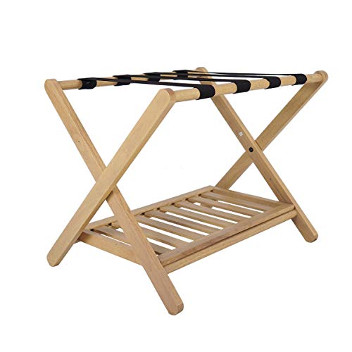 Penguin Home Luggage Rack - Crafted in Quality Mango Wood with Burnt Wood Finish - Foldable with easy Assembly - 2 Tiered Suitcase Rack - Size L6