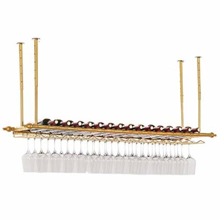 PIBM European Style Wine Rack Suspension Ceiling Wine Bottle Rack Bar|Restaurant Goblet Holder|Fashion Creative Wine Glass Rack J1022, Gold , L80