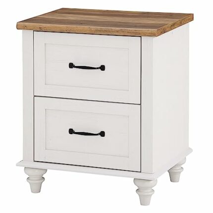 WAMPAT End Table, Wood Nightstand with 2 Drawers, Sofa Side Table with with Storage for Living Room, Mid Century Bedside Table for Bedroom, Antiq