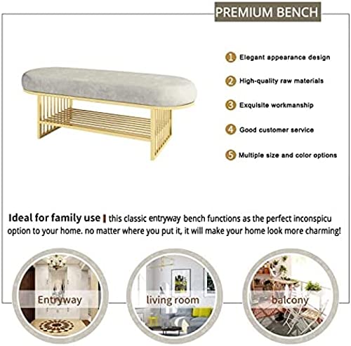 Entrance Bench With Gold Shoe Rack, Velvet Upholstered Bench Seat, Modern Bench Shoe Cabinet Organizer,Grey,80X35X45Cm(31X14X18Inch)